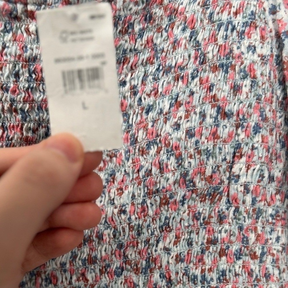 GAP Puff Sleeve Smocked Peplum Top Floral Peasant Blouse Large Cottagecore NWT - Picture 10 of 14
